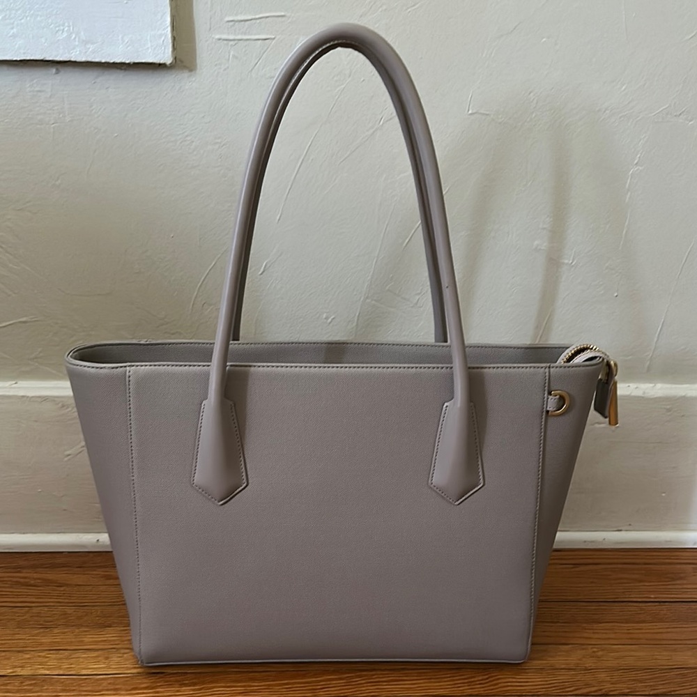 Tan Structured Tote Bag with Arched Handles